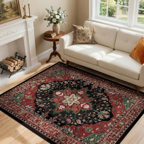 RELEANY Washable Area Rug, 4'x6', Red/Black - Image 2