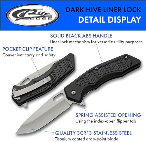 SZCO 7.5" Black ABS Handle Hive Pattern EDC Folding Pocketknife With Clip - Image 2
