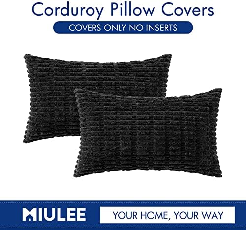 MIULEE Lumbar Corduroy Decorative Throw Pillow Covers 12x20 Black Pack of 2 - Image 6