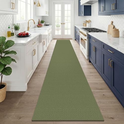 KOZYFLY Cotton 2.5'x14' Runners Rugs for Hallway, Long Washable Runner Rug, Woven Non Slip Kitchen Runner, Flatweave Entryway Rug, Floor Carpet for Entry, Aisle, Hall, Olive Green/Earthy Green - Image 2