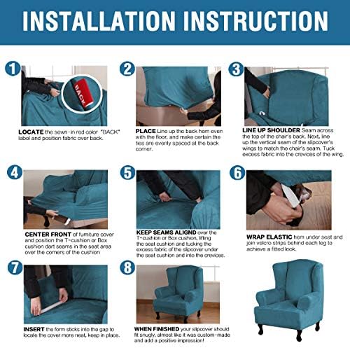 H.VERSAILTEX Wingback Chair Covers Velvet Plush Wing Chair Slipcover 1 Piece High Stretch Wing Back Chair Slipcovers Sofa Cover Furniture Cover with Elastic Bottom, Peacock Blue - Image 6