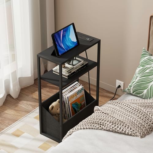 TUTOTAK Narrow Side Table with Charging Station, Slim End Table - Image 5