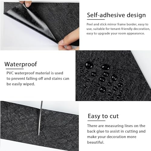 15M Black Mirror Border Peel and Stick, Bathroom Wallpaper Border Tape - Image 5