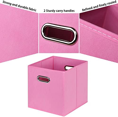 Black Fabric Cubby Storage Bins,13x13x13 Inches ,Cube Organizer Bin Foldable Storage Boxes with Dual Handles Fabric Organizer Box and collapsible Storage basket,Set of 6,Pink - Image 7