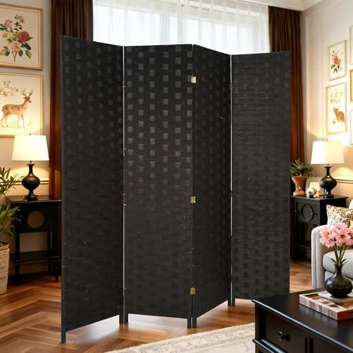 FDW 4-Panel Folding Room Divider | 6ft, Coal Black | Light & Portable - Image 2
