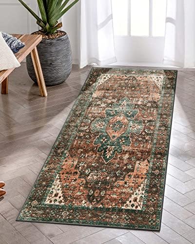 Moynesa Ultra-Thin Washable Runner Rug - 2x4 Laundry Room Rug Runners for Kitchen Non-Slip, Vintage Stain Resistance Non Shedding Bedroom Carpet Runner for Bathroom Hallway, Brick Red by Moynesa