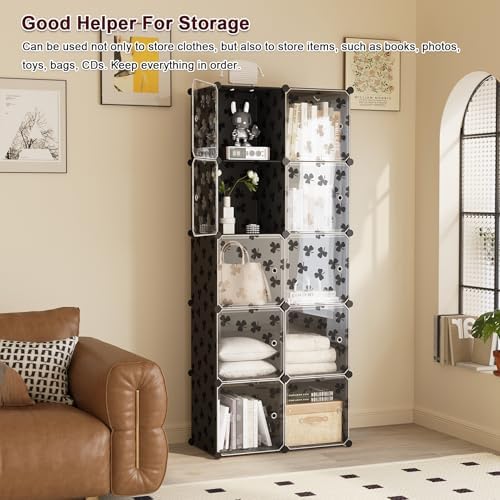 C&AHOME Clover Embossed Storage Organizer with Doors 10-Cube Shelf Black - Image 5
