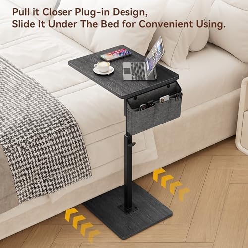 Vagusicc Sofa Armrest Tray Table for Couch, 360° Swivel Height Adjustable TV Tray Table for Small Spaces, Snack Side Table for Couch, Bed, Chair, C Shaped End Side Table for Eating, Reading, Laptop - Image 6