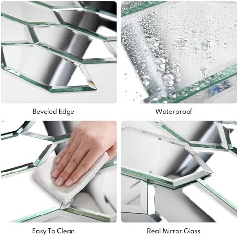Lovdeco Peel and Stick Beveled Mirror Tile, Mirror Backsplash for Kitchen Bathroom Wall, 4x7.87 Inches Hexagon, Silver (30 Pcs, 4.8 SQ.FT.) - Image 3