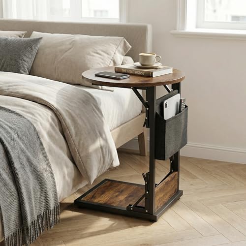 Foldable C Shaped End Table, 15.7" Couch Side Table with Storage Pocket, Slides Under Sofa - Image 2
