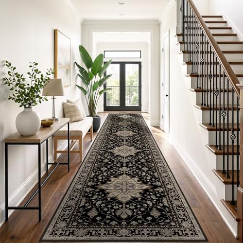 RELEANY Washable Area Rug, Runner 3'x20', Black/Neutral - Image 2