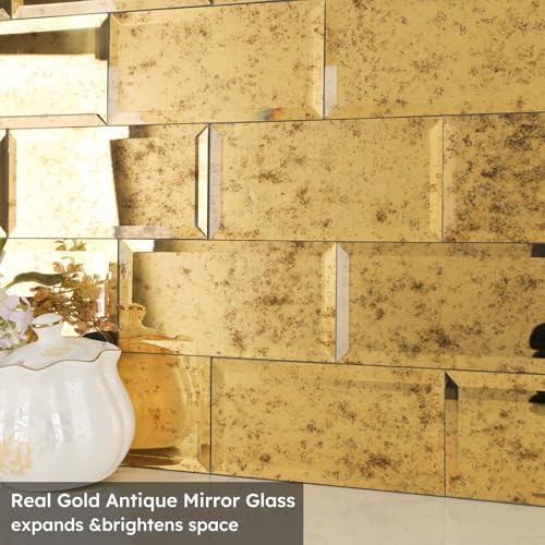 Diflart Peel and Stick Mirror Tile, Light Antique with Gold, 3x6 Inch, Beveled Mirror Backsplash for Kitchen Bar Bathroom Wall Tiles (5 Sq.ft, 40 Pcs) - Image 6