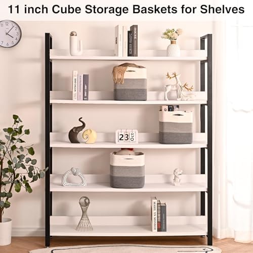11 Inch Cube Storage Bins, 11x11 Cube Storage Bins for Cube Organizer, Square Cloth Storage Cubes, Woven Storage Baskets for Shelves, Toy Rope Baskets Storage Kids, Gradient Grey (Pack of 3) - Image 3