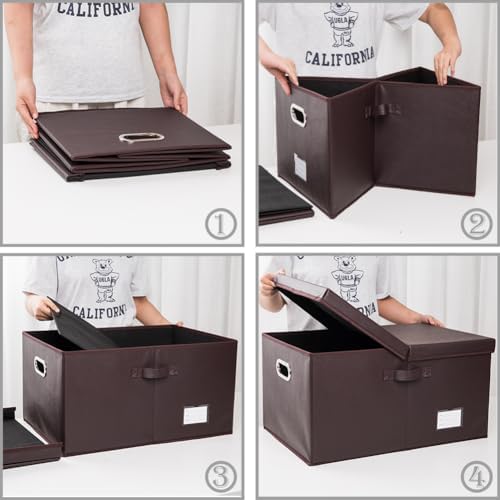 PRANDOM Collapsible Storage Box with Lid [1-Pack] Leather Fabric Foldable Storage Bin Organizer Container Basket Cube with Cover for Home Bedroom Closet Office Nursery Brown (22.8X15.7X11.8) - Image 4