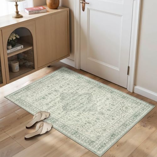 2x3 Green Washable Entryway Rug,Small Door Mat for Bathroom Kitchen by Rugxara