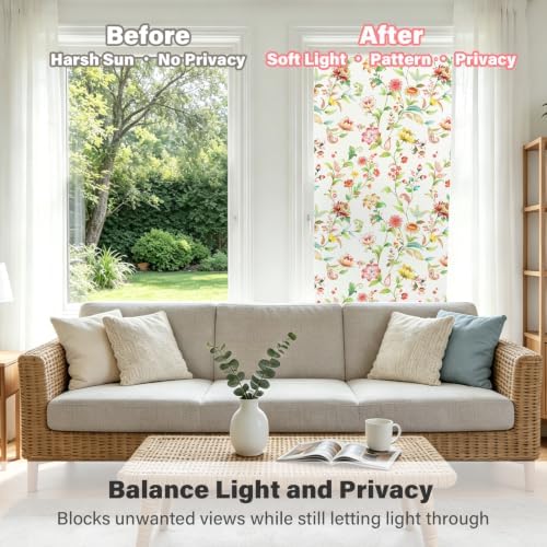 Finnez Window Privacy Film, Stained Glass Floral, Frosted, 35.4" x 78.7" - Image 2