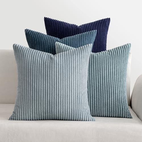 MIULEE Soft Corduroy Decorative Throw Pillow Covers Blue Navy Series 18x18 by MIULEE