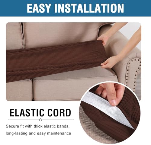 H.VERSAILTEX Super Stretch Individual Seat Cushion Covers Sofa Covers Couch Covers Slipcover Sets Thick Jacquard Textured Twill Fabric (2 Piece Medium Sofa Cushion Covers, Burnt Brick) - Image 5