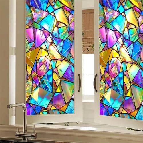 BlissYard Colorful Geometry Privacy Window Film 17.7x39.3 Inch PVC by BlissYard