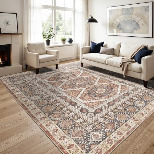 12x15 Area Rug Washable Vintage: Non Slip Living Room Large Rugs Brick by Ksrau