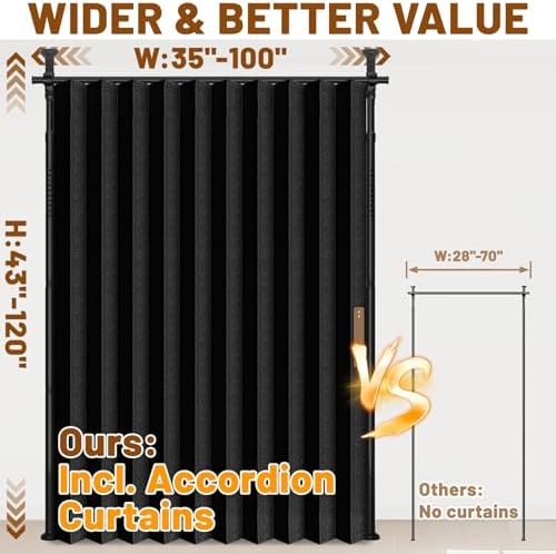 AJAZZ Room Divider Curtain (Black, W100 x L96 in, 1 Panel)+ Tension Curtain Rod No Drilling (H) 43-120×(W) 35-100 in, for Privacy/Soundproof Curtains, Heavy Duty Wall Separator - Image 2