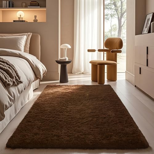 Ophanie Brown Rugs for Bedroom Living Room, Fluffy Fuzzy Furry Carpet,Plush Soft Shaggy Bedside Indoor Floor 4x6 Area Rug for Kids Girls Boys Baby Teen Dorm Nursery Decor with Over 99 pcs Pile fibers by Ophanie