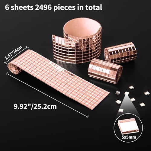 Art3dwallpanels Self-Adhesive Glass Mirror Mosaic Tiles, Rose Gold, 6 Pack - Image 2