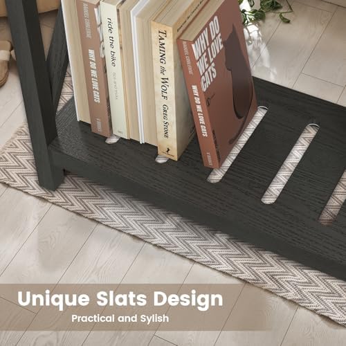Hadulcet Farmhouse Side Table with Charging Station - Narrow Bedside Table for Small Space, Slim End Table, Rustic X-Design Nightstand for Living Room, Bedroom, Classic Black - Image 4