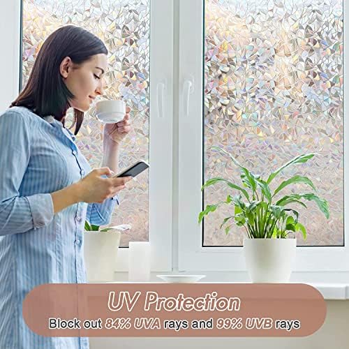 Haton Window Privacy Film, Stained Glass Rainbow Film, 23.6" x 118.1" - Image 3
