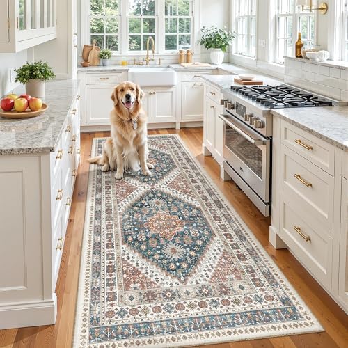 Madane Hallway Runner 3x8, Kitchen Rugs Washable Entry Rug, Navy Blue by Madane