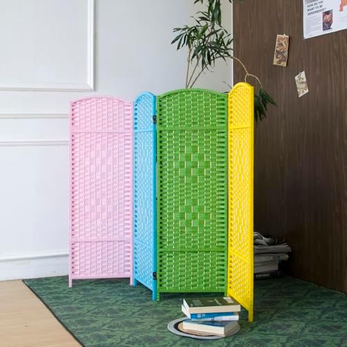 4-Panel Short Room Divider, 3.9 ft Freestanding Partition Wall, Colorful Rattan Double-Sided Folding Screen for Living Room, Bedroom & Corner Privacy - Image 2