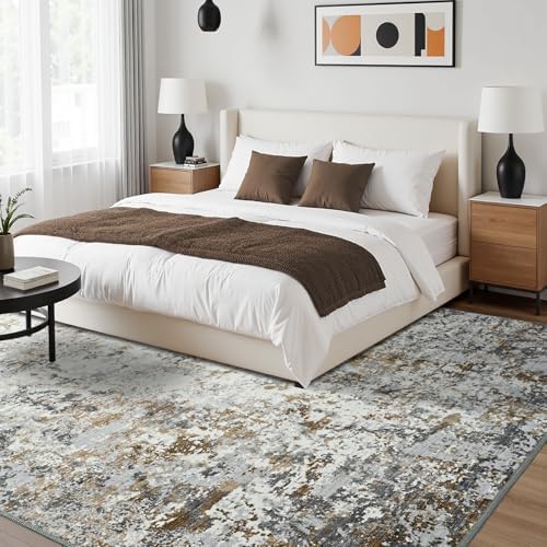 Toneed Abstract Area Rug Modern Washable Rug Soft Non Slip Rug Low Pile for Bedroom Living Room Dining Room Brown/Grey 5x7 Feet - Image 4