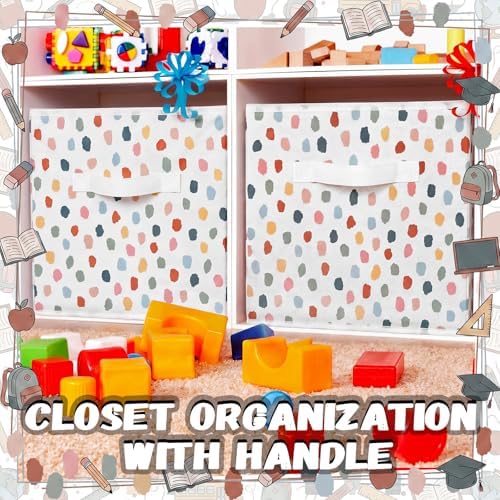 Chunful 6 Pcs 11 Inch Fabric Cube Storage Bin with Handle, Polka Dots - Image 3