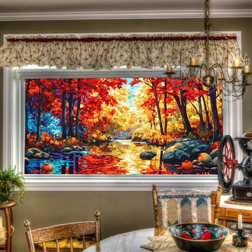 HOMETITUTE Autumn Forest Scenic Privacy Window Film 39.3x17.7 Inch PVC by HOMETITUTE