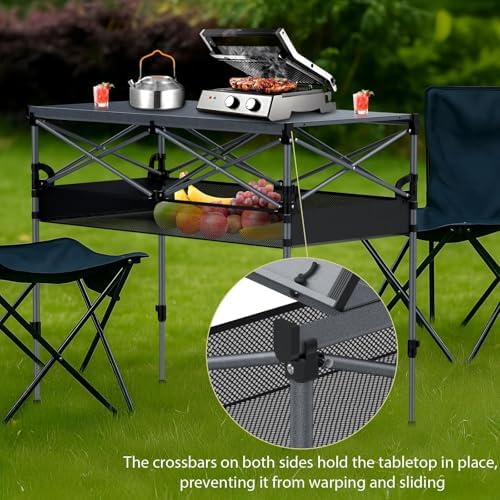 Anbte 34.2” Tall Folding Camping Table, Aluminum Portable, 39” X 20”, Black - Image 6