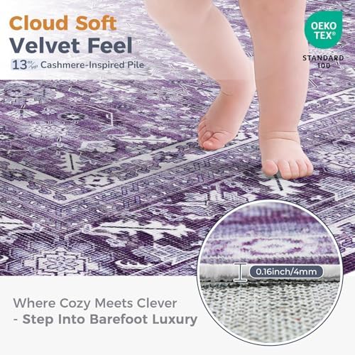 OPPODREAM Vintage Purple Area Rugs 4' Round, Washable Rug for Living Room - Image 2