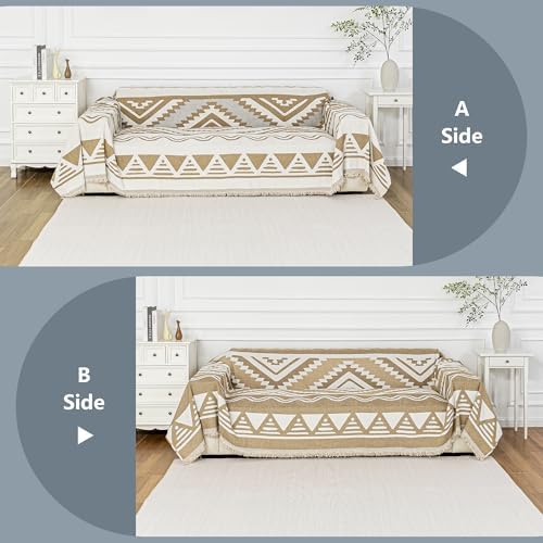 MYSKY HOME Boho Couch Cover for Dogs Washable Khaki Rhombic Couch Sofa Protector for Loveseat Sofa with Pets Friendly Chenille Geometric Sofa Covers Soft Durable Farmhouse Sofa Slipcovers, 71" X102" - Image 3