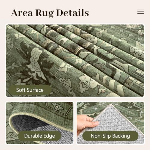 9x12 Ft Extra Large Area Rugs for Living Room, Soft Non-Slip Machine Washable Rug, Vintage Stain Resistant Carpets for Bedroom Nursery Dining Room Home Decor (Green) - Image 6