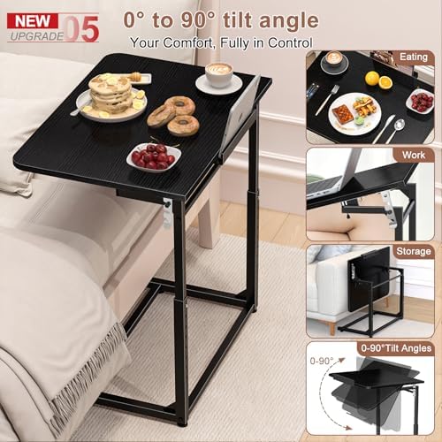 Tv Tray Table,Extra Large Dinner Food Tray Table,Couch & Bed Eating Desk,Heavy Duty Folding Laptop Side Table with 8Height & 90° Tilt Adjustable,C-Shaped End Table with Phone/Tablet Slot Black - Image 6