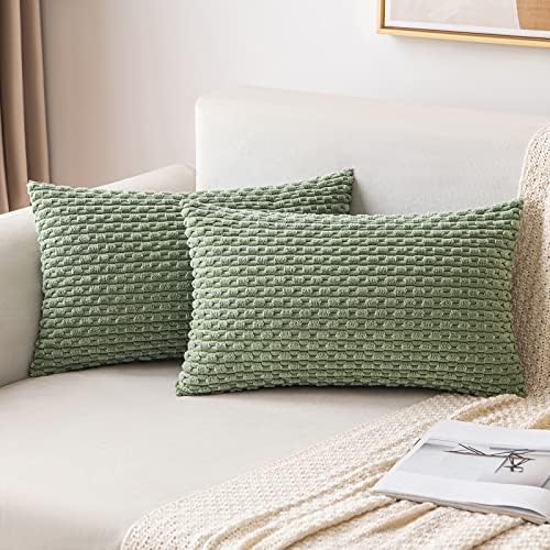 MIULEE Lumbar Decorative Throw Pillow Covers 12x20 Sage Green Corduroy by MIULEE