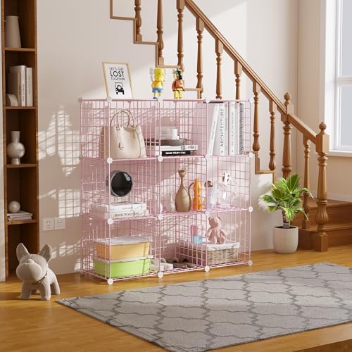 C&AHOME Wire Cube Storage, 9 - Cube Organizer Metal C Grids, Shelves, Pink - Image 4