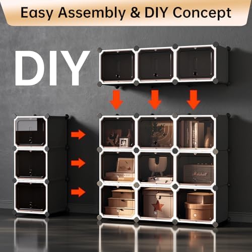 MAGINELS Cube Storage Organizer with Door,Cube Shelves Units, Plastic Storage Cubes, DIY Closet Organizer, Modular Closet Storage Shelves Ideal for Home, Bedroom, (9 Cube) - Image 5