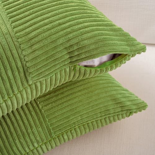 Fancy Homi Set of 2 Lime Green Euro Decorative Throw Pillow Covers 26x26 Inch for Bedroom Couch Bed, Farmhouse Boho Home Decor, Soft Cross Corduroy Patchwork Textured Square Cushion Case 66x66 cm - Image 4