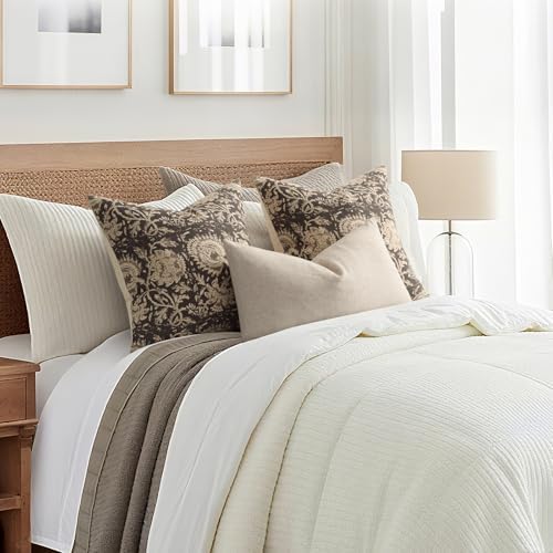 Vintage Floral Print Throw Pillow Covers 20x20 Set of 2 Neutral Modern Farmhouse Pillowcases Accent Decorative Cushion Covers Boho Home Decor for Couch Sofa Chair Bed Living Room, Rustic Gray - Image 5