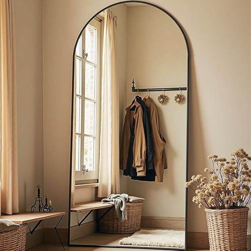 78''x38'' Oversized Full Length Mirrors, Arched Floor Mirror with Stand, Full Body Large Standing Mirror/Leaning/Hanging Wall Mounted for Living Room, Bedroom, Black - Image 3