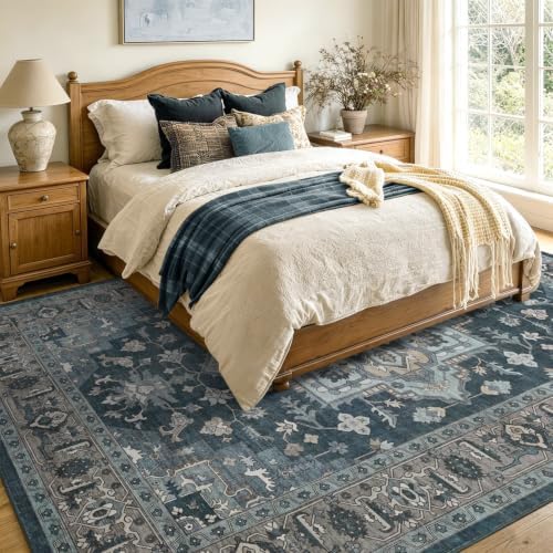 9x12 Ft Extra Large Area Rugs for Living Room, Soft Non-Slip Machine Washable Rug, Vintage Stain Resistant Carpets for Bedroom Nursery Dining Room Home Decor (Blue) - Image 4