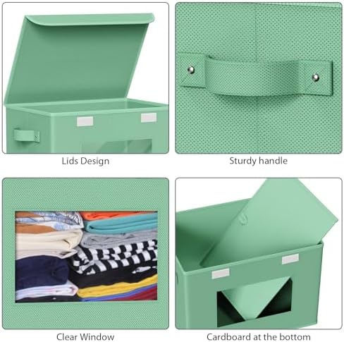 Univivi Fabric Foldable Storage Bins with Lids, 4 Pack, Green - Image 5