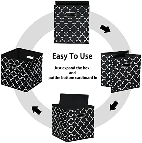 Black Foldable Storage Cubes Bins , Fabric Storage Box Cubes Organizer Baskets with Dual Handles for Home Organizer Black Light - Image 6