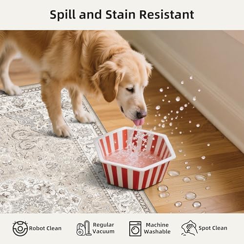 Washable Kitchen Rug Set of 3: Boho Non-slip Soft Stove Sink Mat Light Weight Stain Resistant Carpet for Dog Bowl Area Comfort Tile/Hardwood Floors Protection Mat for Entryway Foyer(2x3+2x4+2x5,Beige) - Image 2