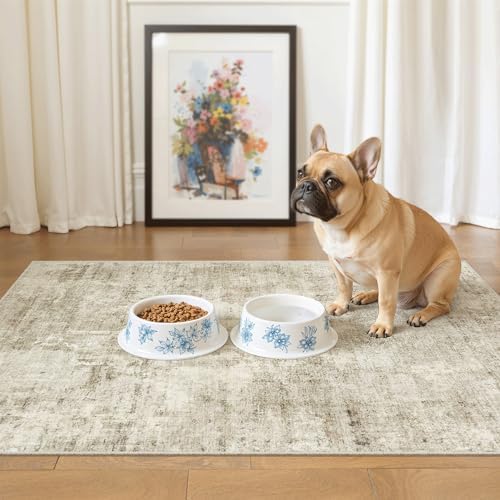 Soalmost 2x3 Abstract Washable Rugs for Kitchen, Small Area Rug Beige/Gray - Image 3